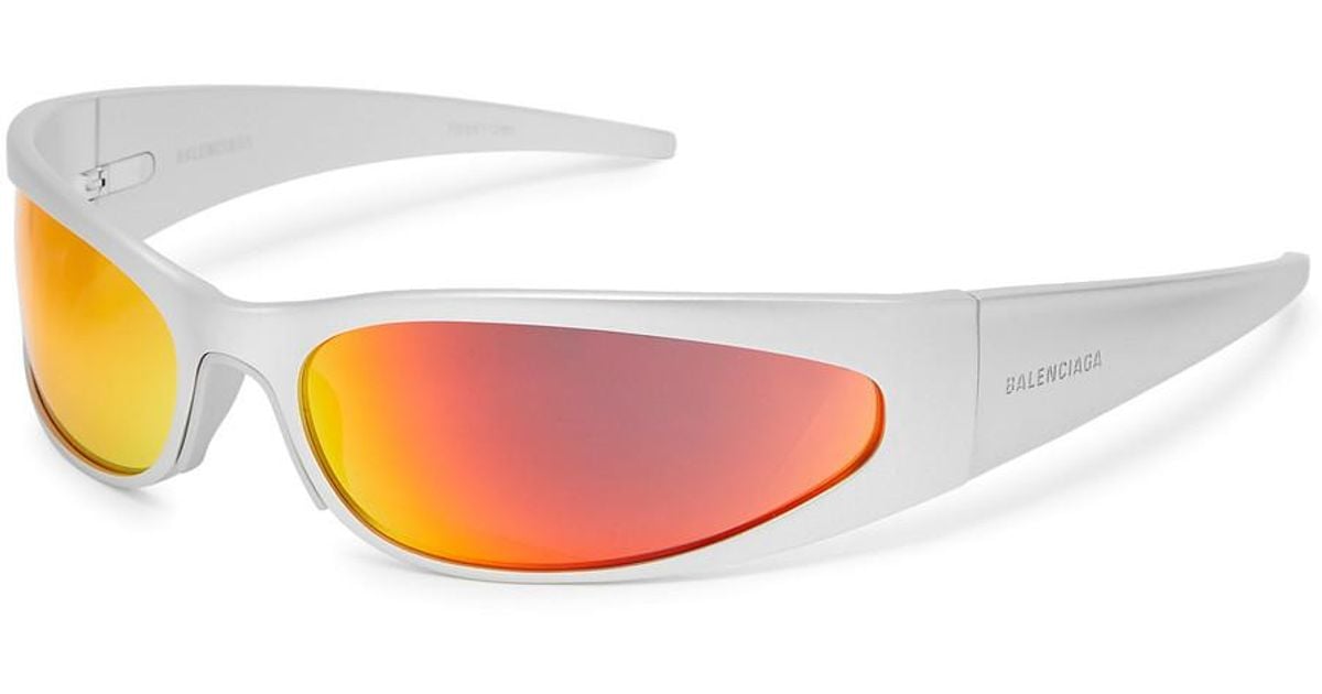 Balenciaga Designerengraved Metal Wraparound Sunglasses in Pink for