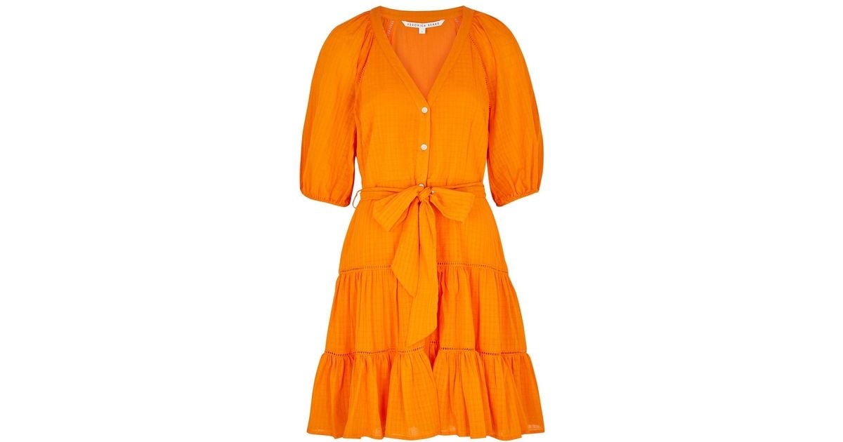 Veronica Beard Dewey Tiered Cotton Mini Dress in Orange | Lyst