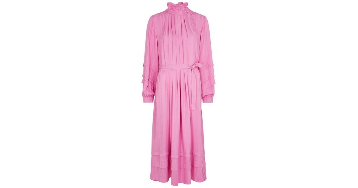 Hofmann Copenhagen Satin Adele Pink Striped Midi Dress - Lyst