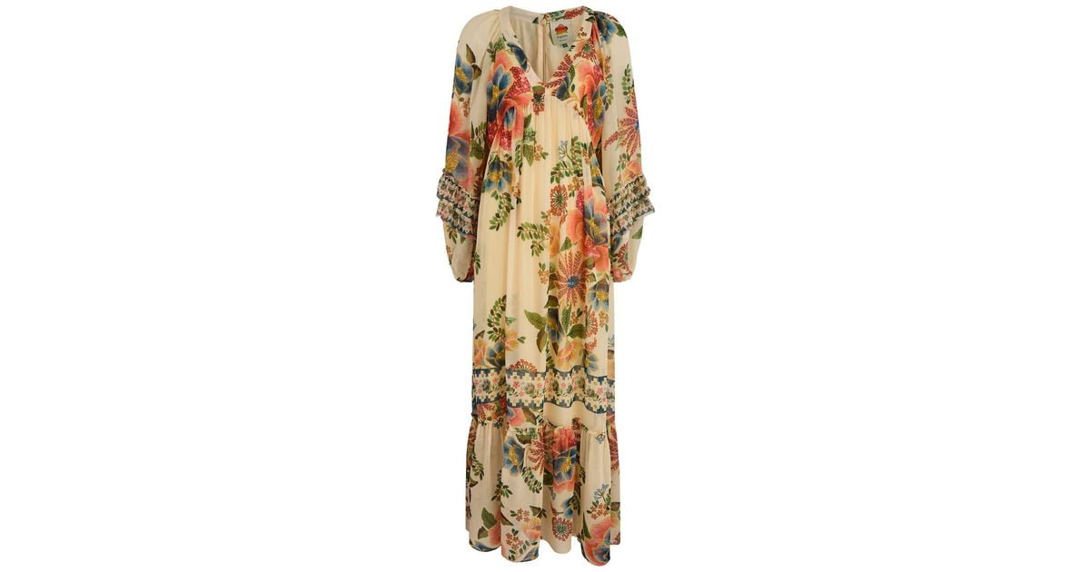 FARM Rio Delicate Garden Printed Chiffon Maxi Dress in Metallic | Lyst UK
