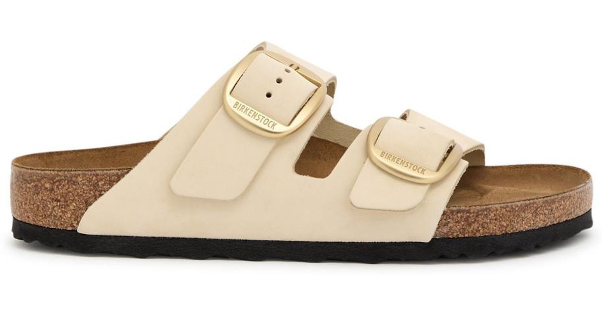 Birkenstock Arizona Big Buckle Nubuck Sliders in Natural | Lyst UK