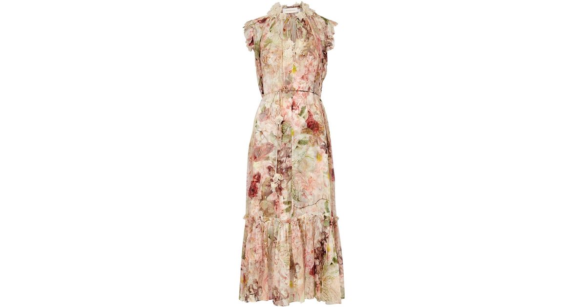 Zimmermann Dancer Flutter Floral-print Silk-chiffon Midi Dress | Lyst