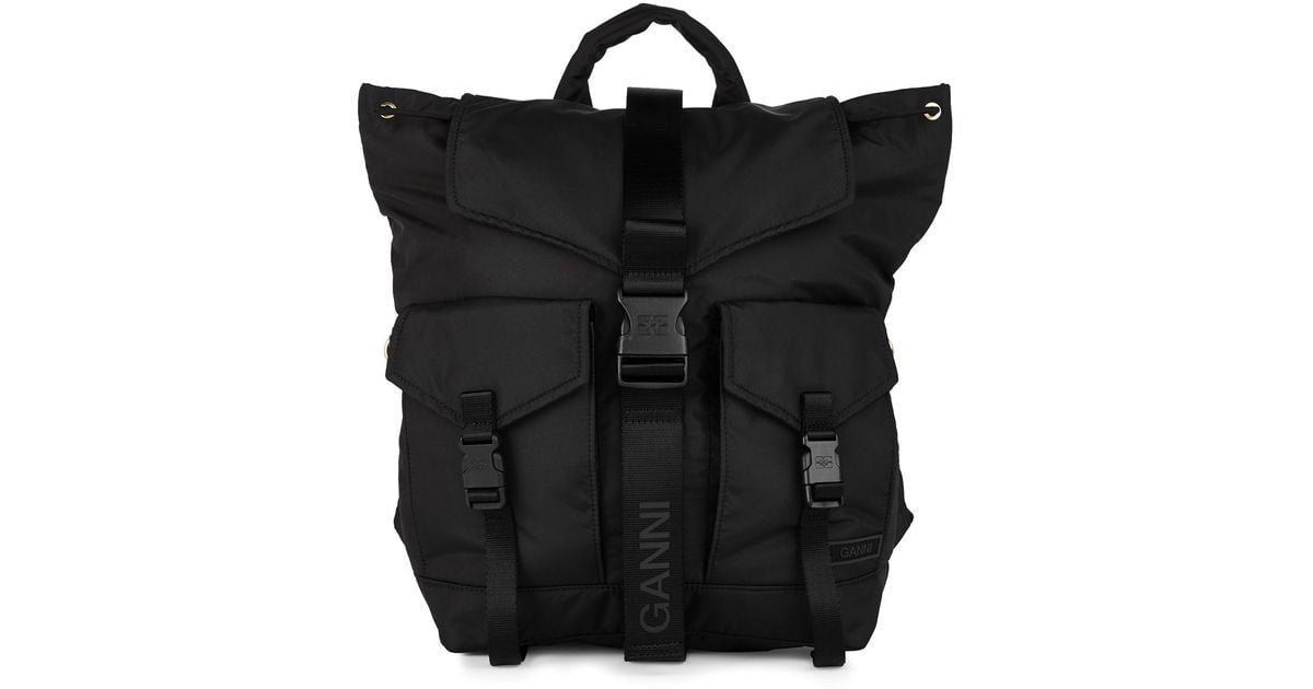 Ganni Logo Nylon Backpack in Black | Lyst