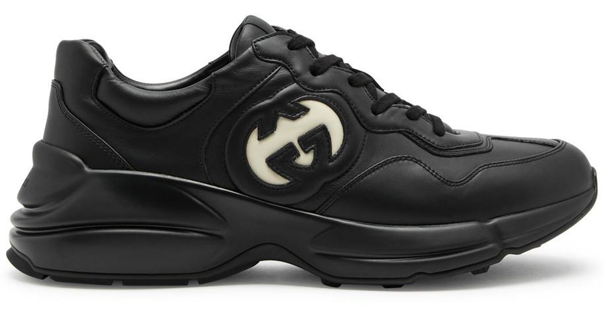 Gucci Rhyton Interlocking G Leather Low-top Trainers in Black for Men ...