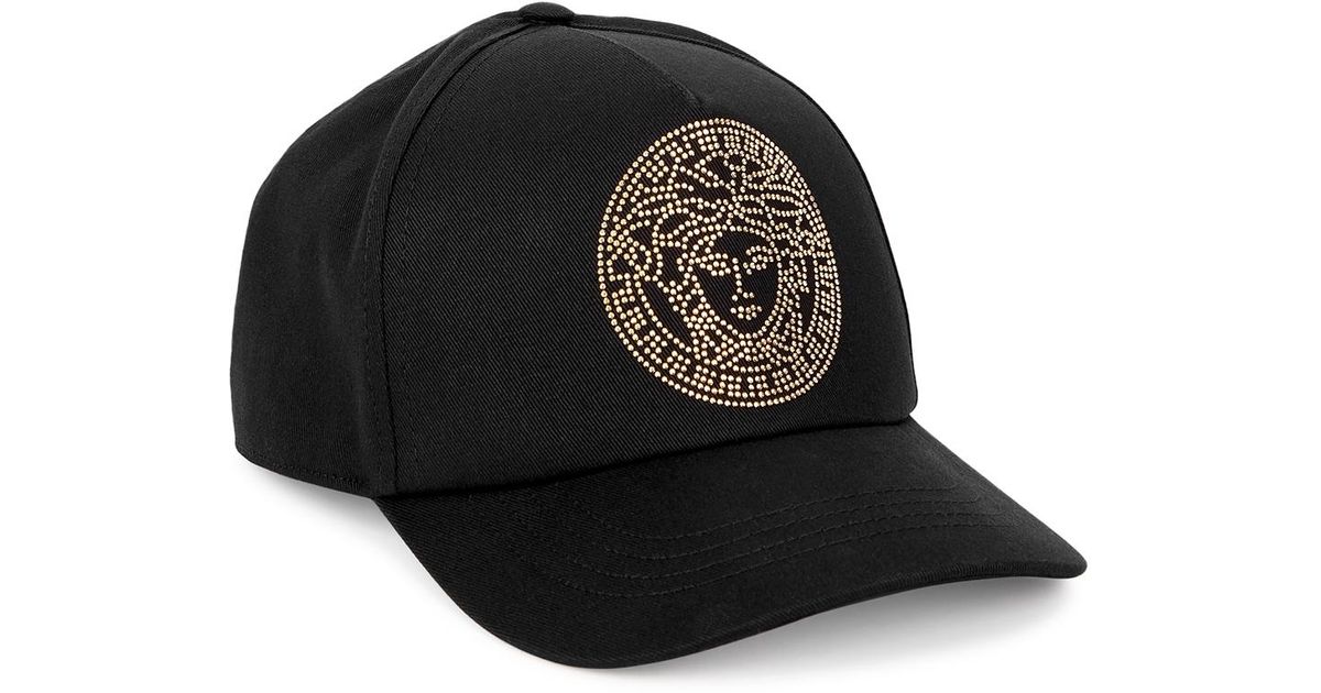 Versace Black Medusaembellished Cotton Cap for Men Lyst UK
