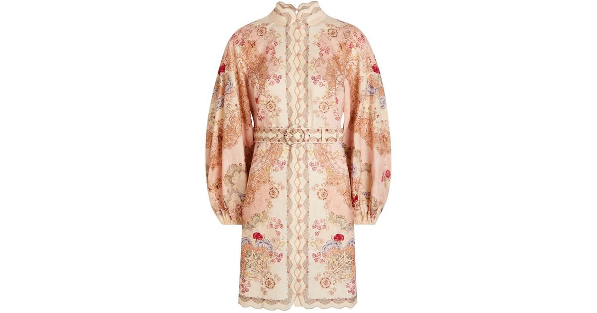 Zimmermann Daylight Printed Linen Mini Dress in White | Lyst