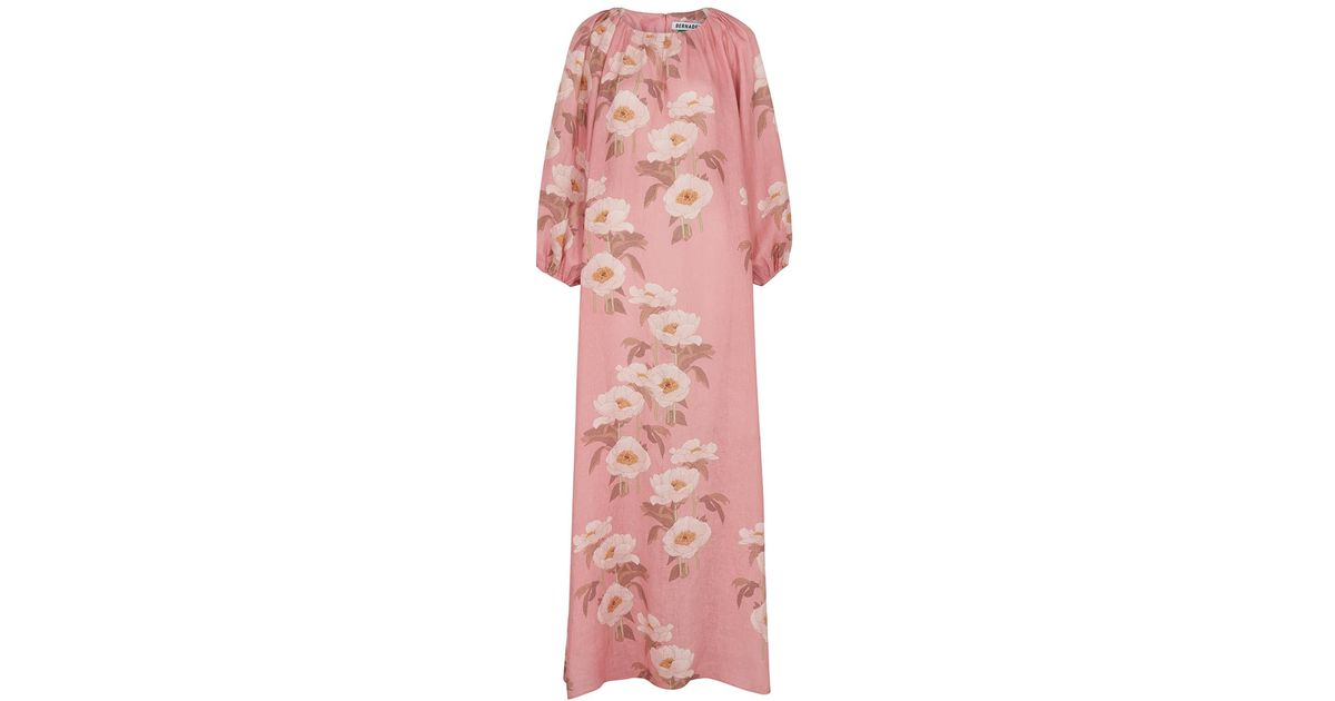 BERNADETTE Georgio Floral-print Linen Maxi Dress in Pink | Lyst