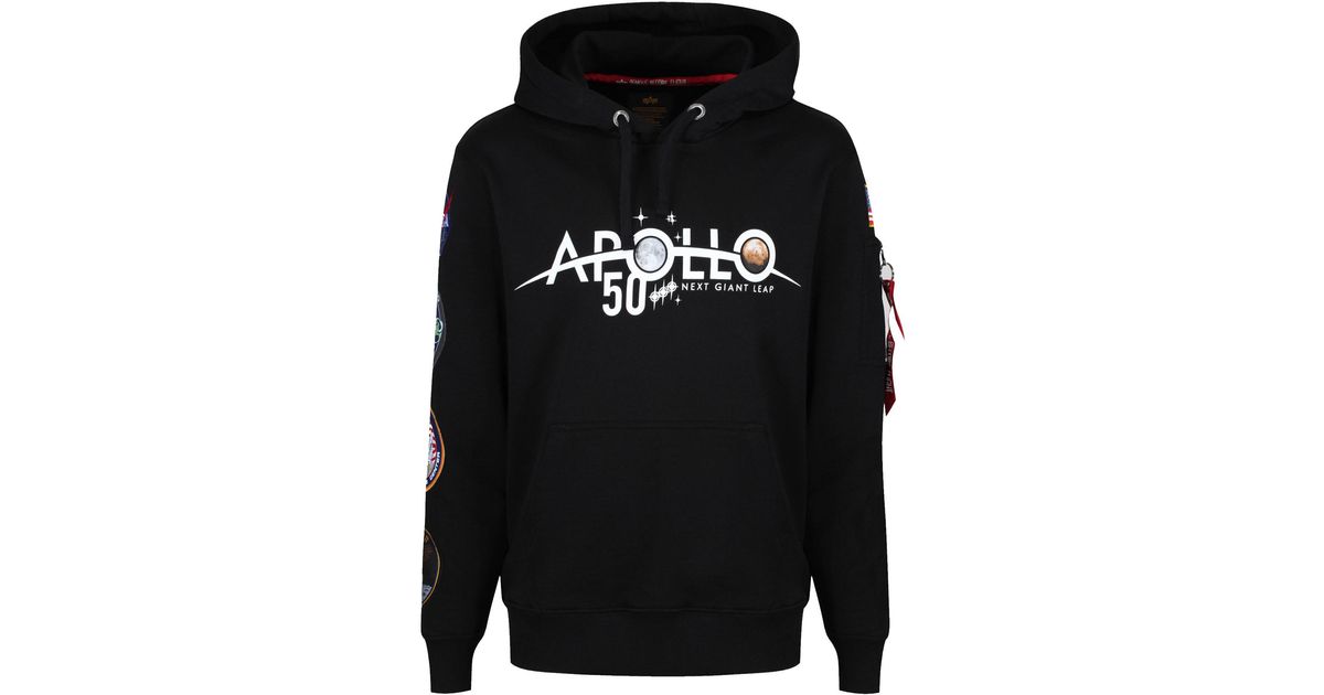 Alpha Industries Cotton Apollo 11 Anniversary Badge Hoodie in 03 Black  (Black) for Men - Lyst