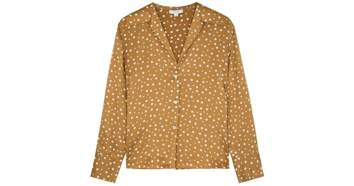 Vince Caramel Polkadot Silksatin Blouse in Honey (Natural) Lyst