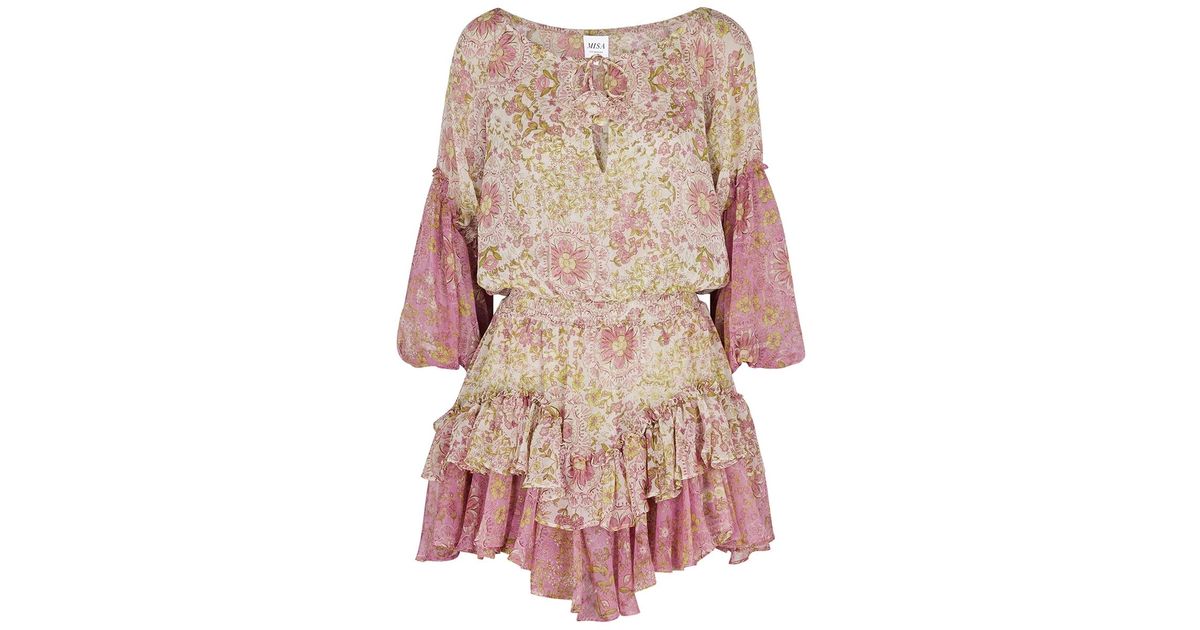 MISA Los Angles Viviana Floral-print Chiffon Mini Dress in Pink | Lyst