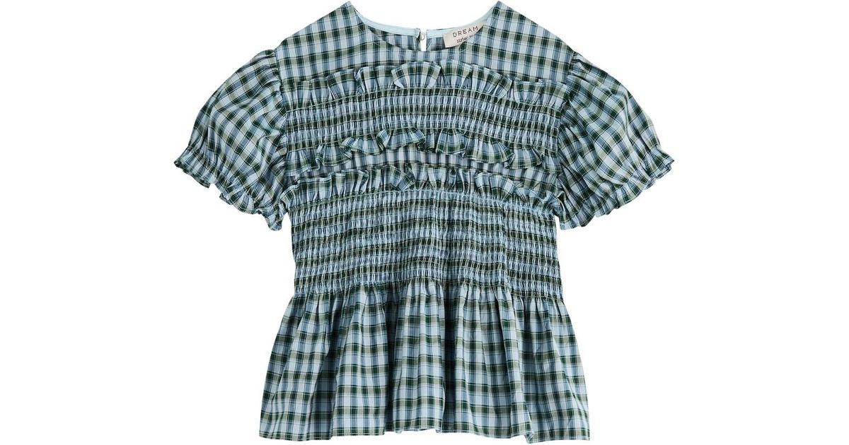 Sister Jane Arabella Checked Puff-Sleeve Woven Top in Blue | Lyst