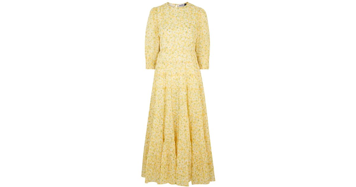 RIXO London Kristen Yellow Floral-print Cotton Dress | Lyst