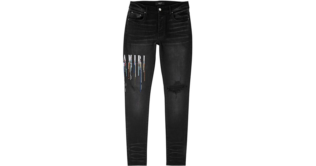 Amiri Denim Paint Drip Embroidered Skinny Jeans in Black for Men Lyst