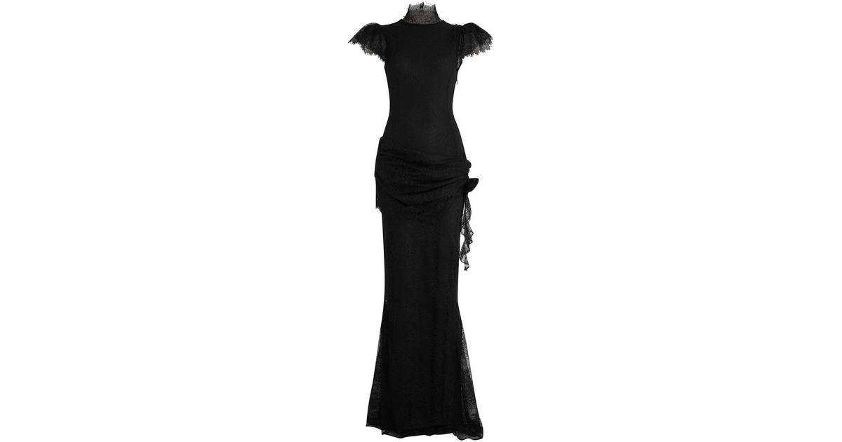 de la vali silentium maxi dress SILENTIUM MAXI DRESS IN CHOCOLATE BROWN LACE DE LA VALI OFFICIAL