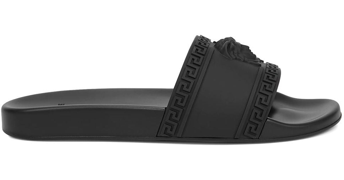 Versace Black Medusa Rubber Sliders for Men - Lyst