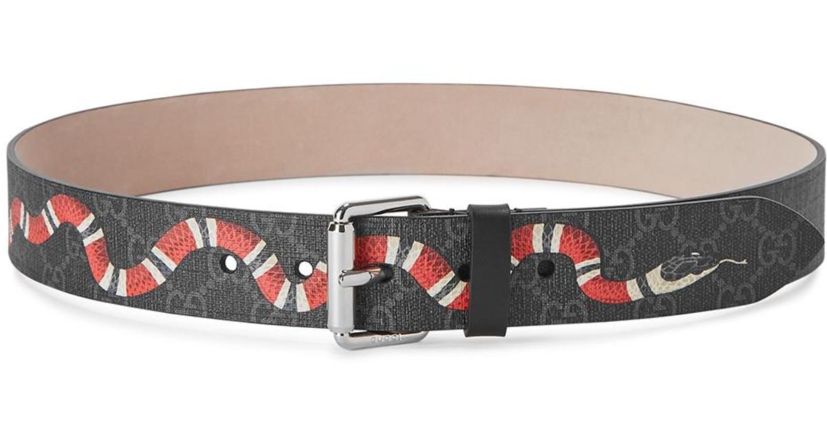Gucci Canvas GG Supreme Snake-print Monogrammed Belt in Black for Men - Lyst