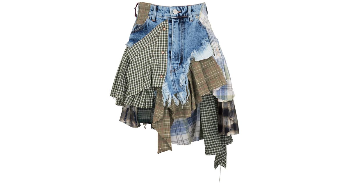 Natasha Zinko Blue Patchwork Denim Mini Skirt | Lyst