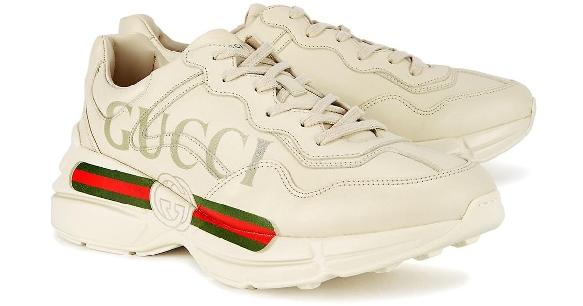 Gucci Rython Logo-print Leather Sneakers in Ivory (White) for Men - Lyst