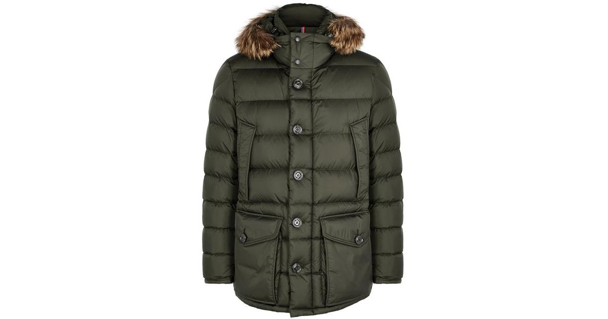 Moncler Cluny Green Fur-trimmed Quilted Coat for Men - Lyst