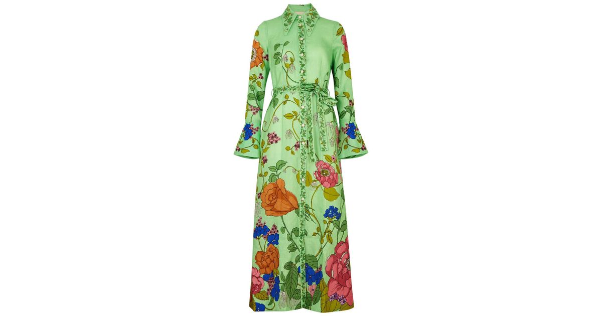 slim fit dress slacks Alémais Green Floral Midi Dress UK 12 main image 0