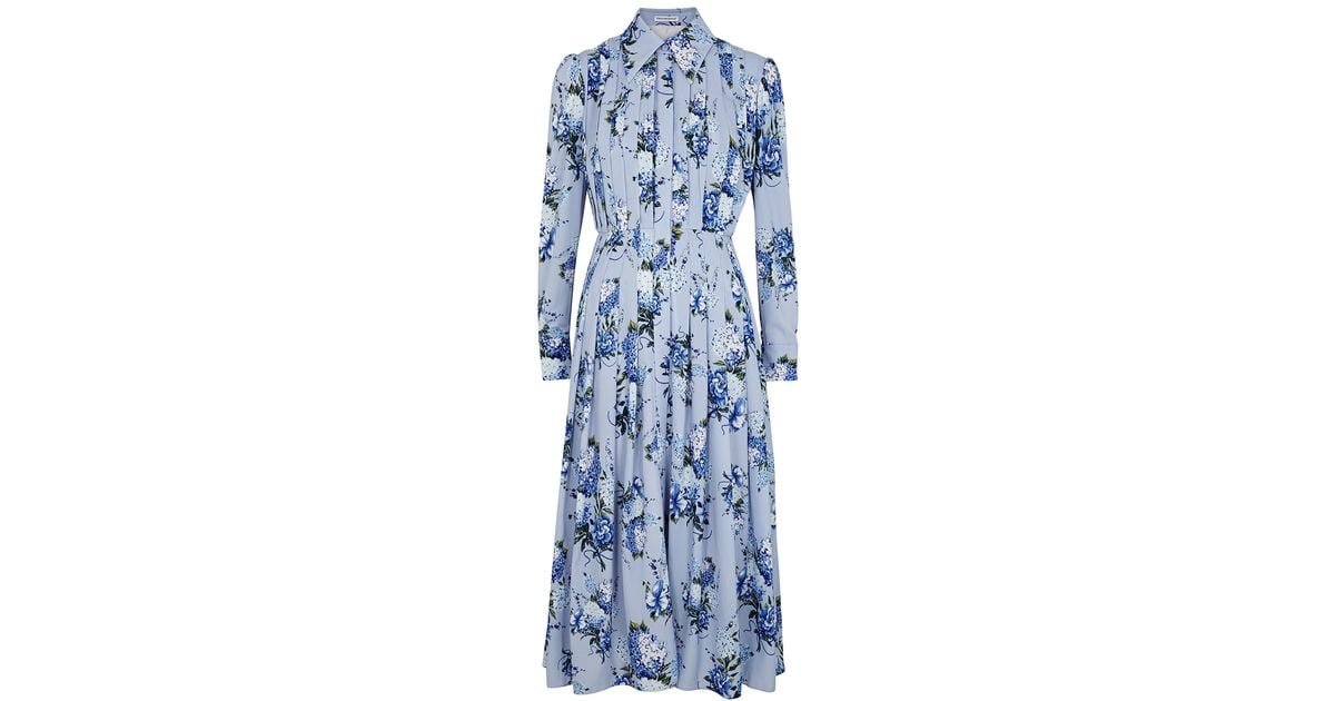 Emilia Wickstead Synthetic Anatola Blue Floral-print Pleated Midi Dress ...