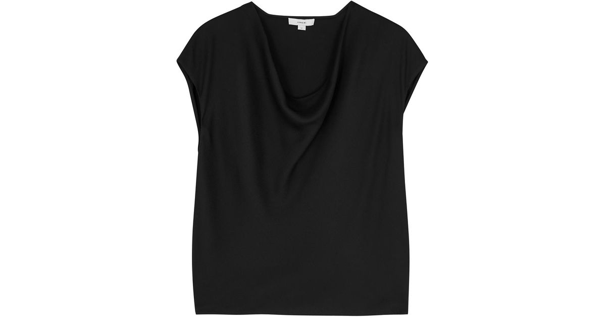 Vince Draped Viscose Top in Black | Lyst