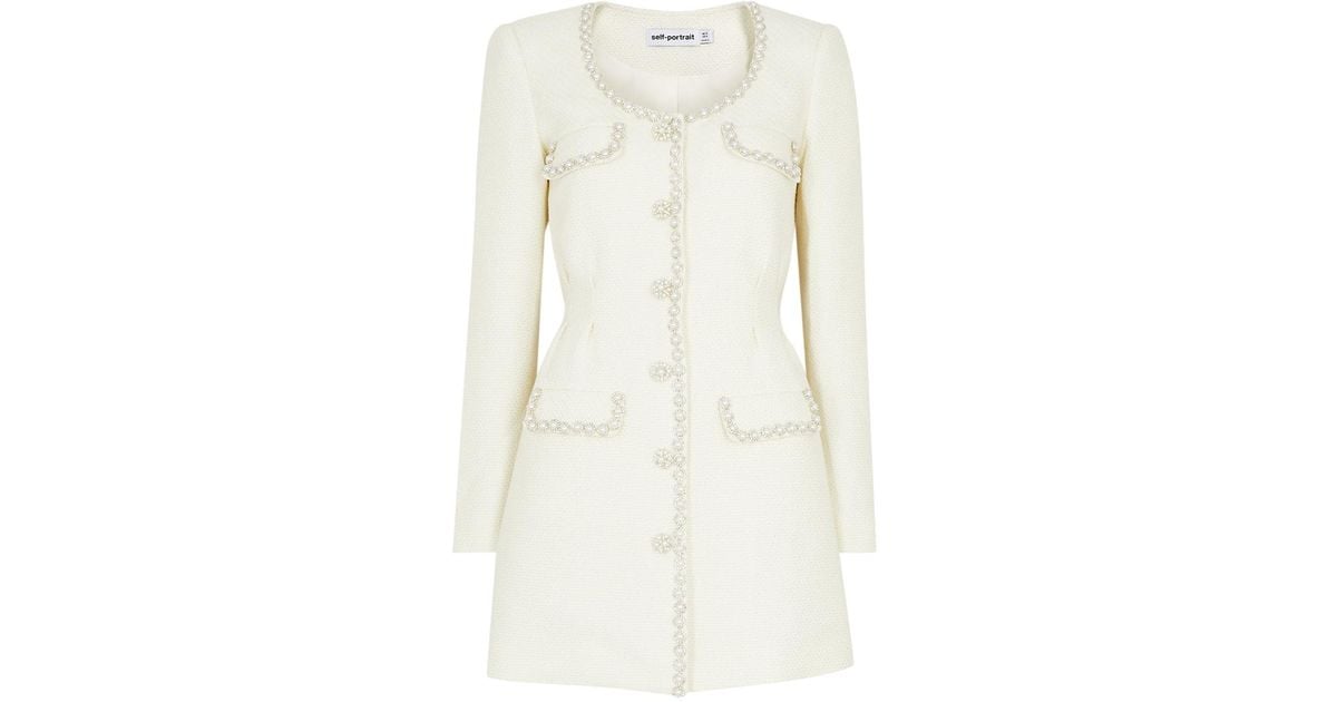 SelfPortrait Embellished Tweed Mini Dress in White Lyst