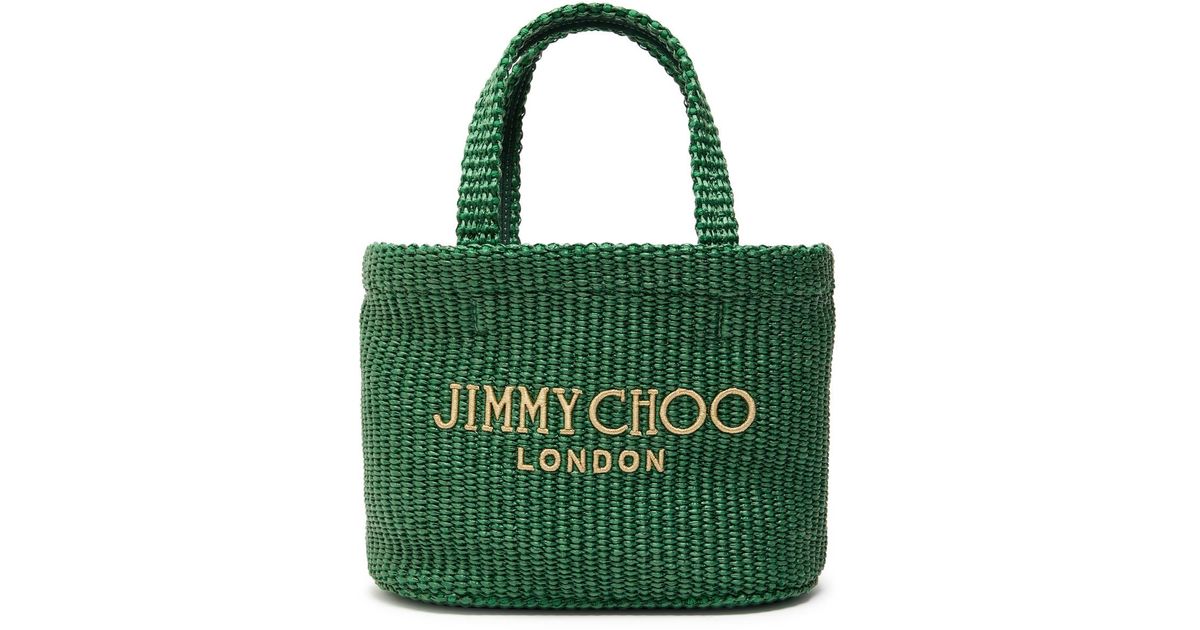 JIMMY CHOO ダークグリーン トートバッグ Jimmy Choo Beach Mini Raffia Tote in Green | Lyst UK