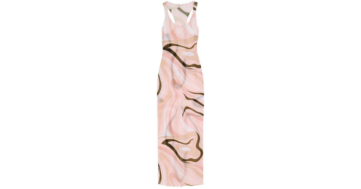 pucci marmo sheer tulle maxi dress PUCCI Marmo Sheer Tulle Maxi Dress in Pink