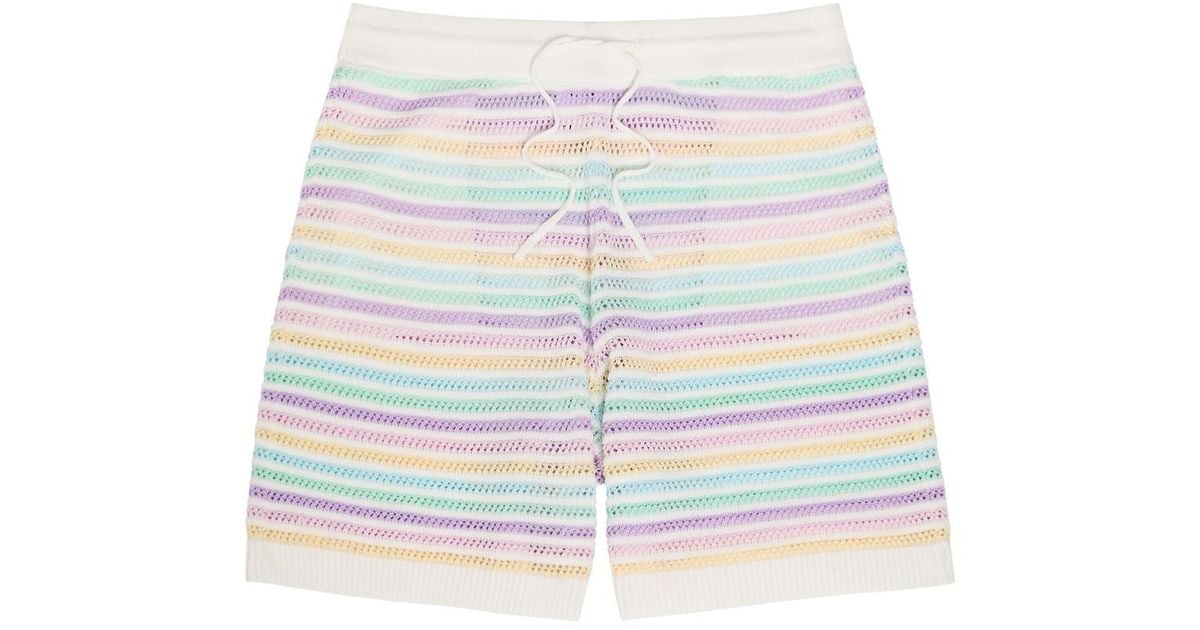 Casablanca - Straight-Leg Logo-Appliquéd Striped Crocheted Cotton Drawstring Shorts Black Casablanca