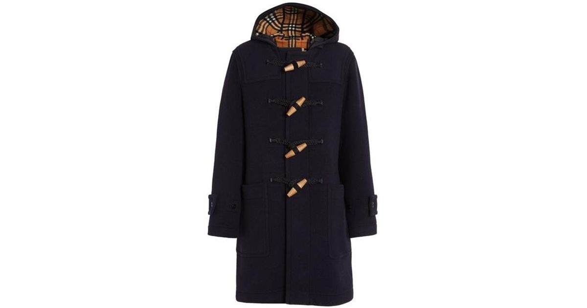 burberry vintage check detail wool blend hooded duffle coat