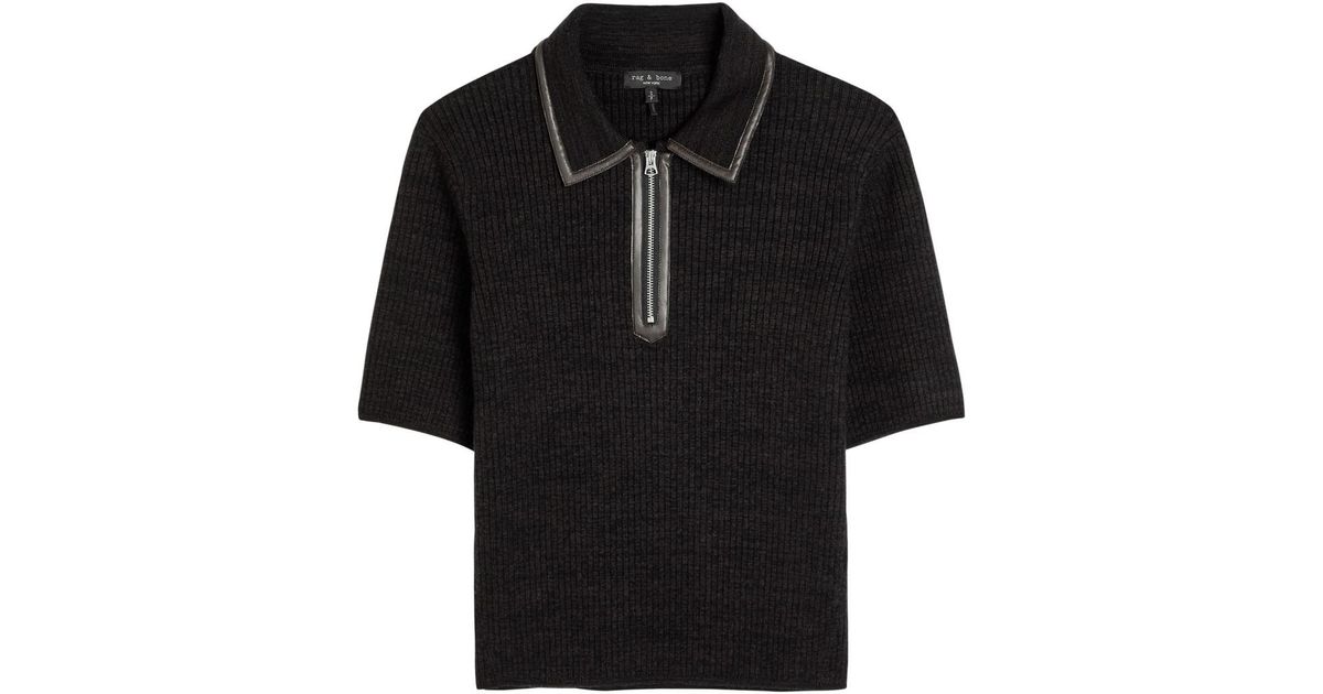 Ico Pro Rag Top Rag & Bone Caterina Ribbed Wool-Blend Polo Top in Black | Lyst