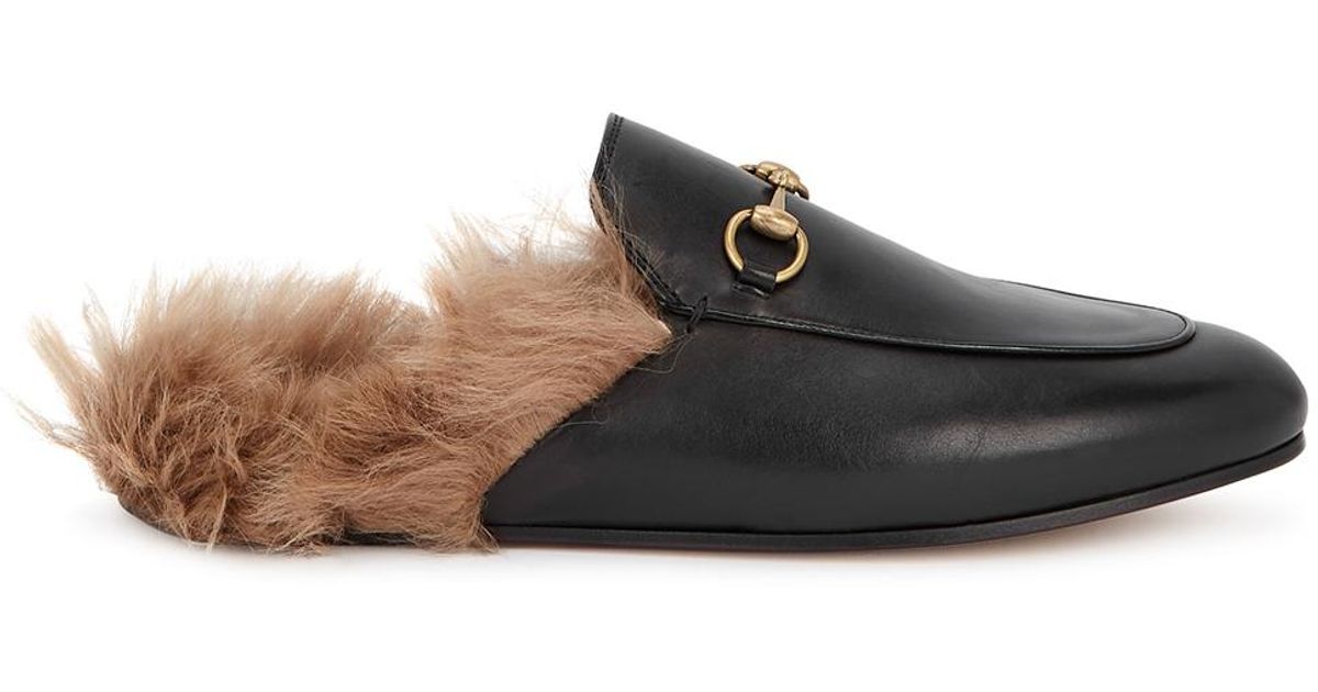 Gucci Princetown Fur-trimmed Leather Loafers in Black - Lyst
