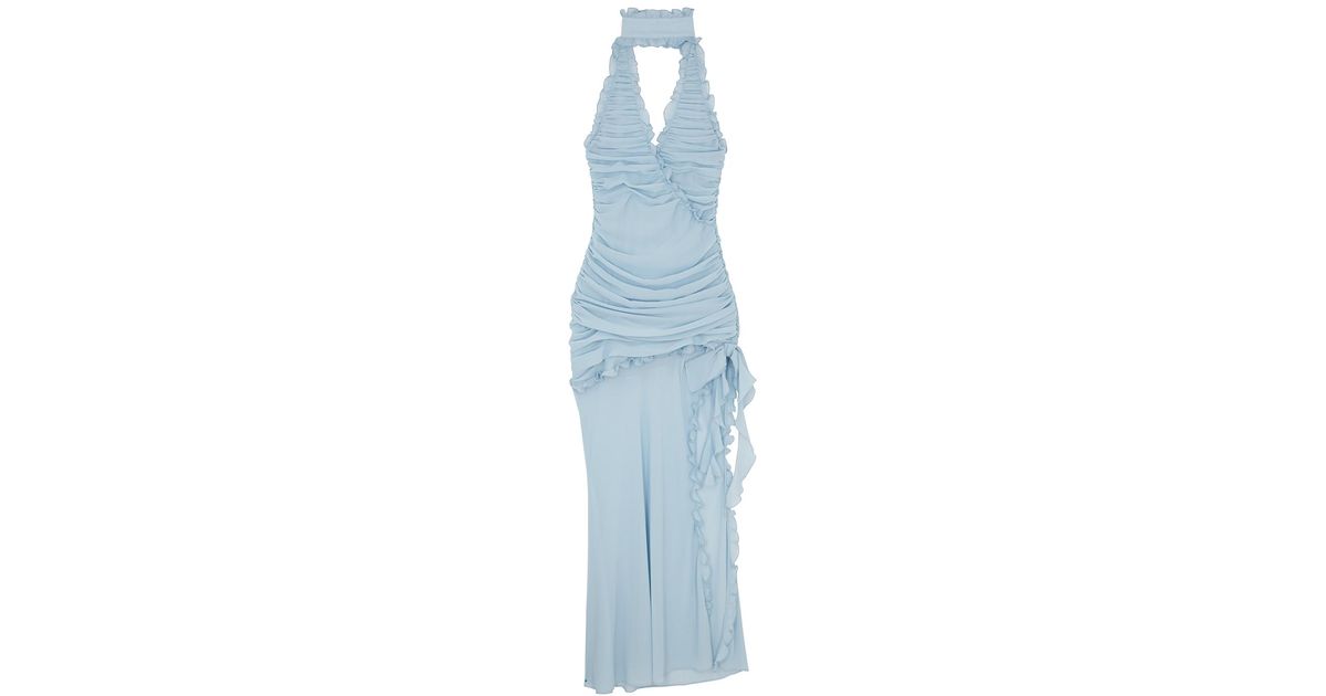 De La Vali Lilith Ruched Chiffon Maxi Dress in Blue | Lyst UK