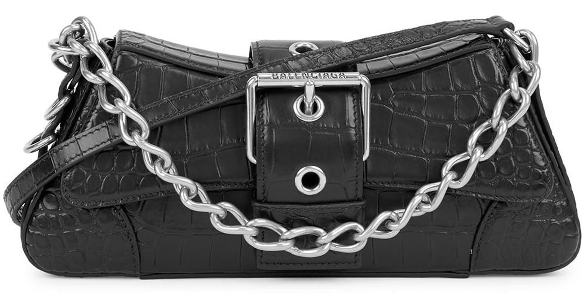 Balenciaga Lindsay Crocodileeffect Leather Shoulder Bag in Black Lyst UK