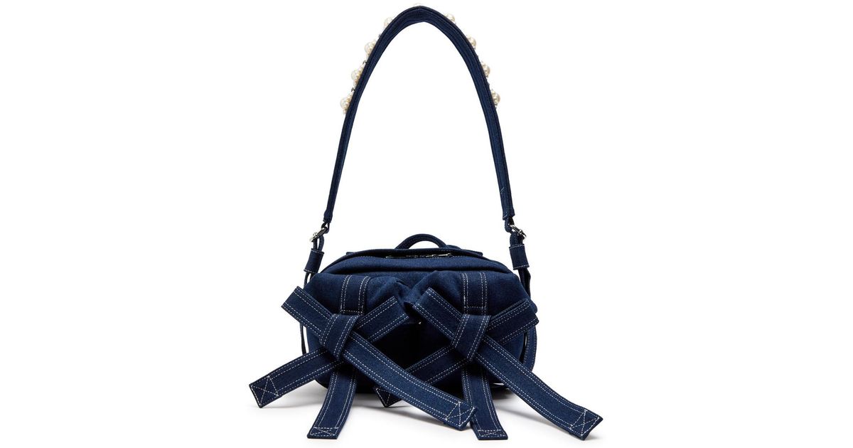Simone Rocha Bow Embellished Denim Cross-Body Bag in Blue | Lyst
