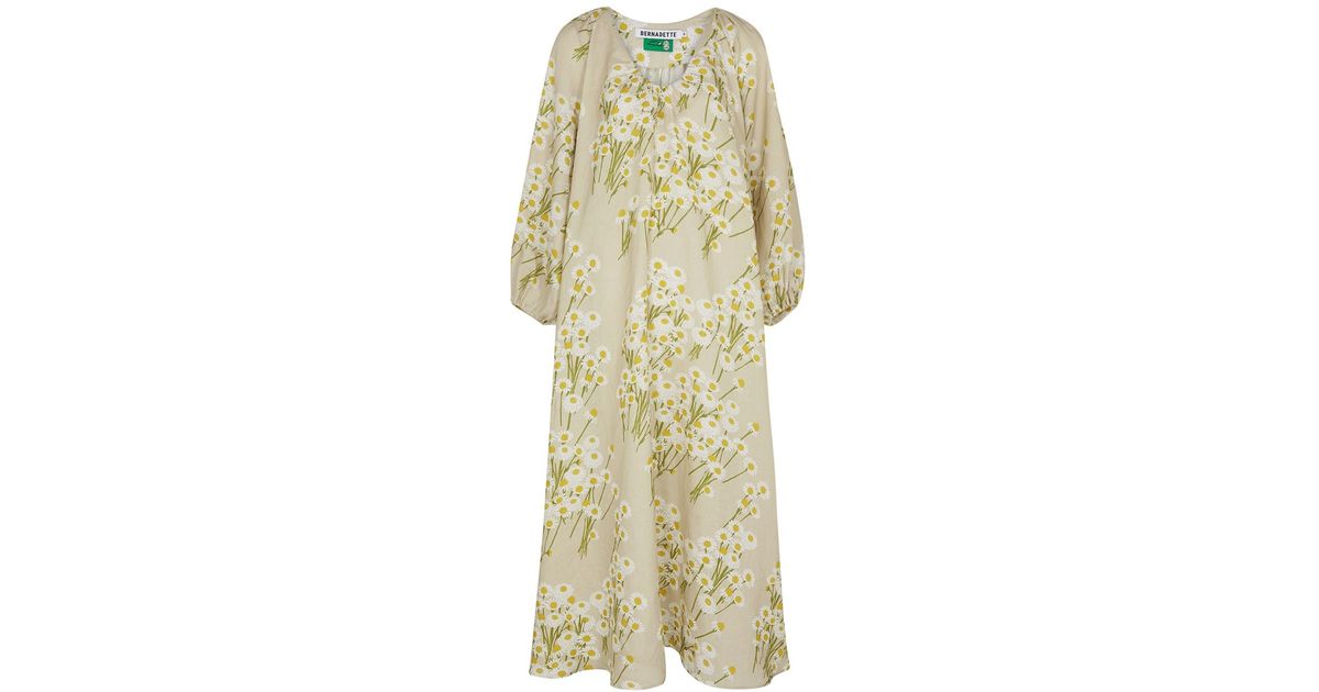 BERNADETTE Georgette Floral-print Linen Midi Dress in Natural | Lyst