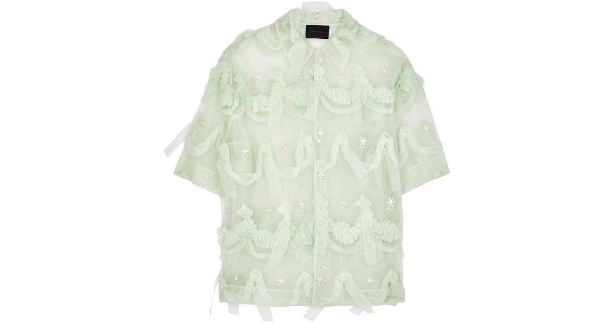 Simone Rocha Floral-Embroidered Ruffled Tulle Shirt in Green | Lyst