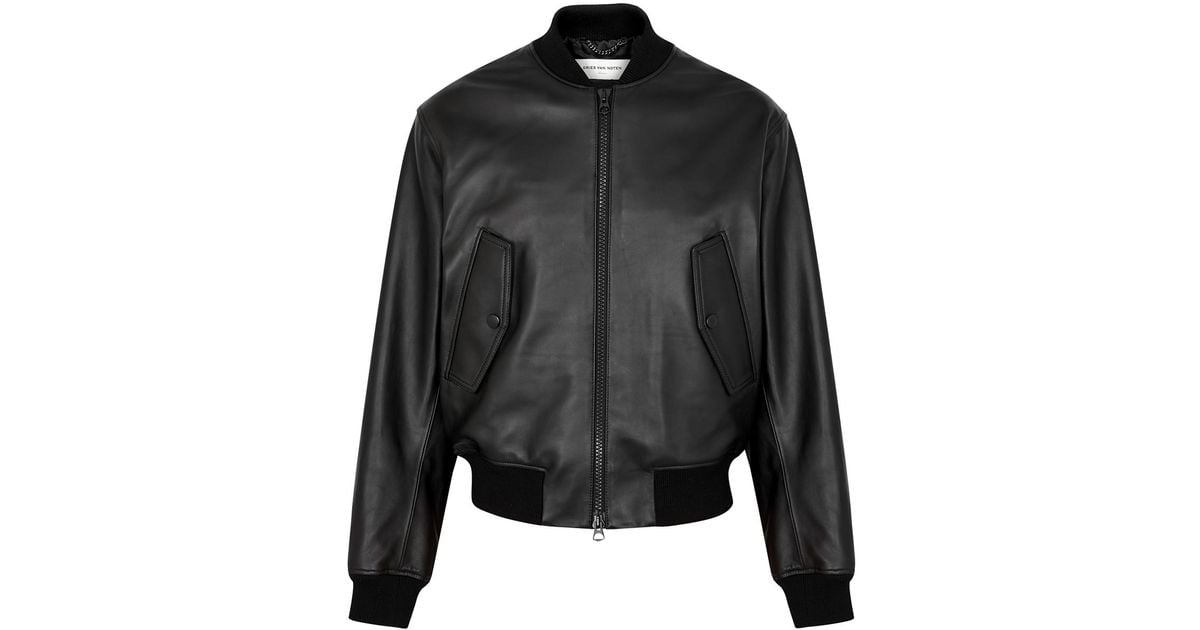 Dries Van Noten Lanvers Leather Bomber Jacket in Black for