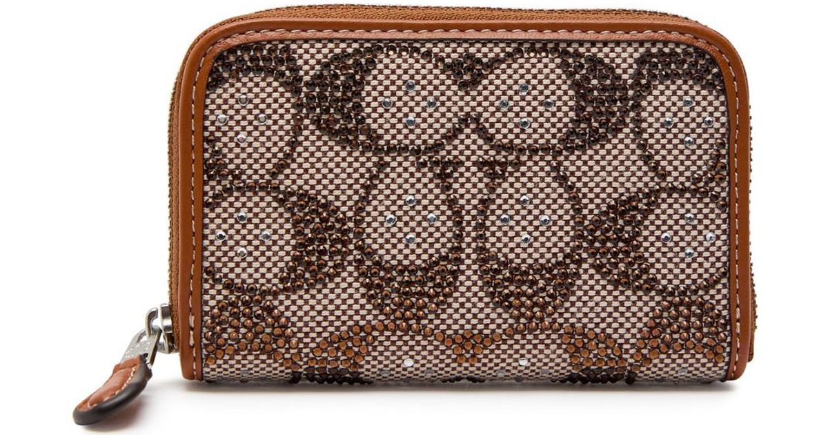 Coach Rhinestone Wallet With Chain COACH Crystal-Embellished Woven Wallet in Brown | Lyst