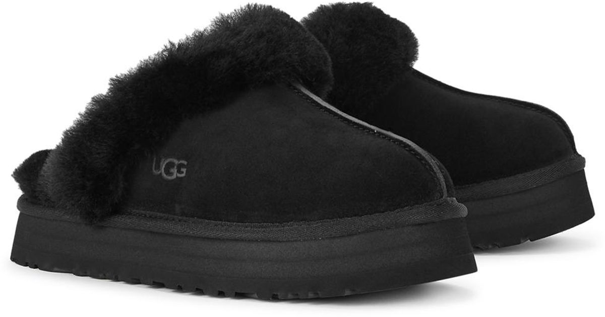UGG Disquette Black Suede Flatform Slippers | Lyst