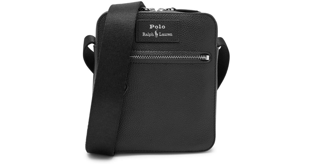 Polo Ralph Lauren Logo Pebbled Leather Cross-Body Bag in Black for