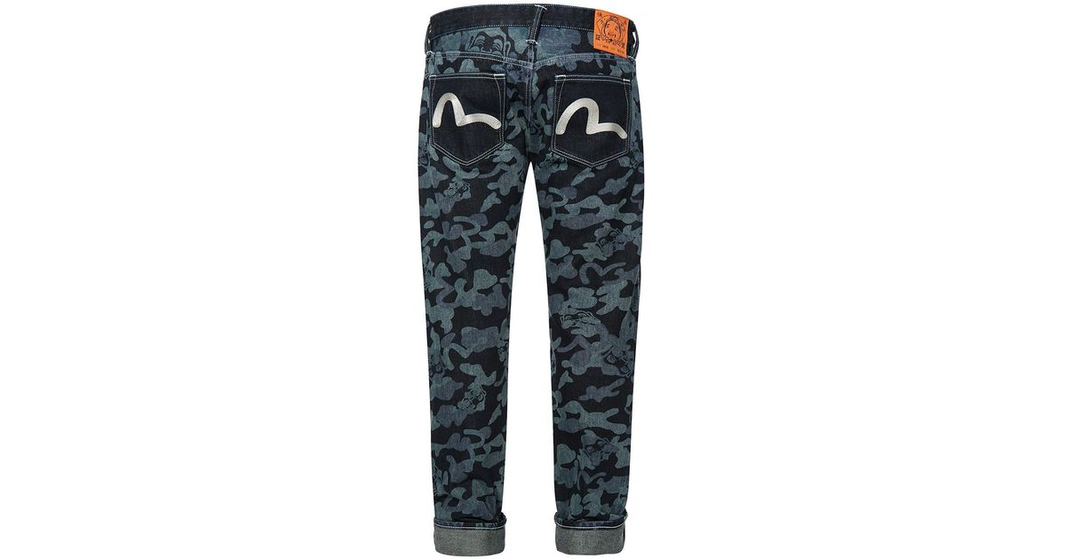 Evisu Slim-fit Denim Jeans With Discharge Camouflage Denim Panel in ...