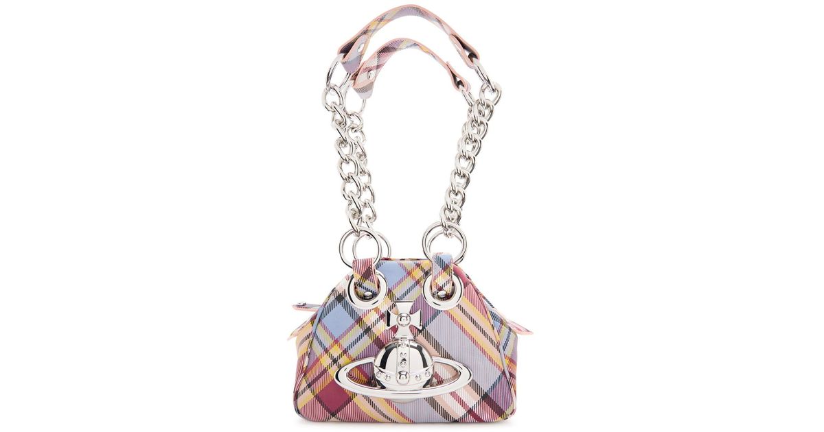 Vivienne Westwood Archive Orb Checked Nubuck Shoulder Bag in White 