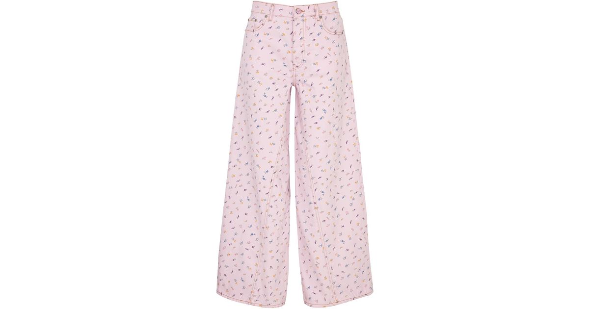 Ganni Jozey Floral-print Wide-leg Jeans in Pink | Lyst