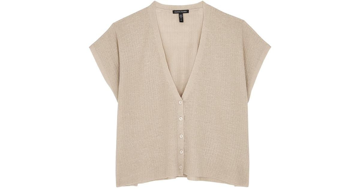 Eileen Fisher Ribbed Linen-blend Cardigan in Natural | Lyst UK