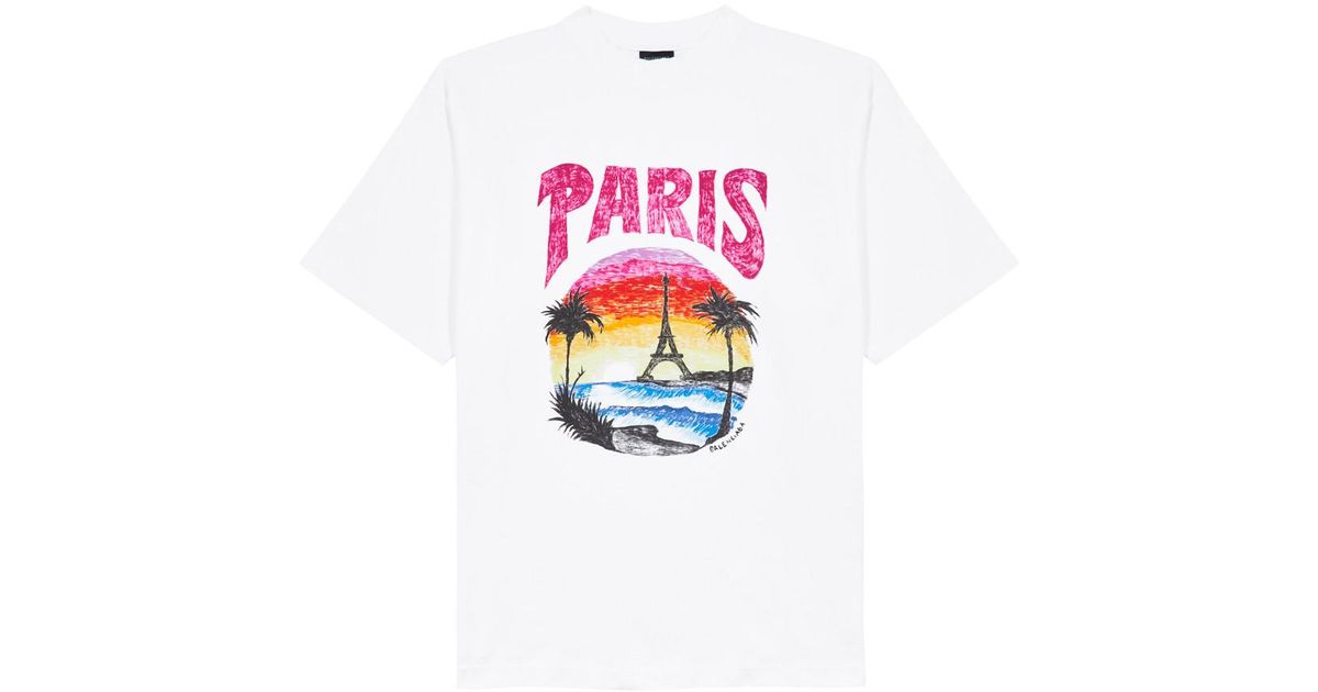 Balenciaga Paris Tropical Printed Cotton T-Shirt in White Balenciaga Paris Tropical Printed Cotton T-Shirt in White