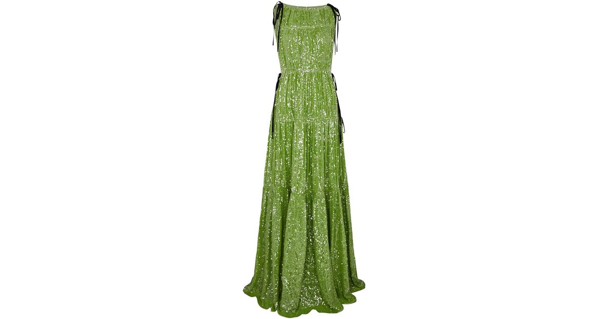 Erdem Isla Green Tiered Sequin Gown | Lyst