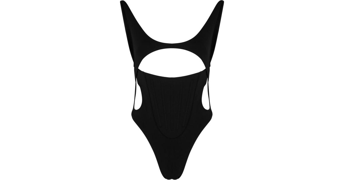 Mugler Cutout Thong Swimsuit in Black Lyst