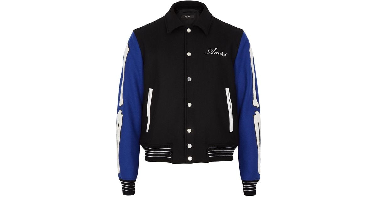 Amiri Bones Black Panelled Wool-blend Varsity Jacket for Men - Lyst